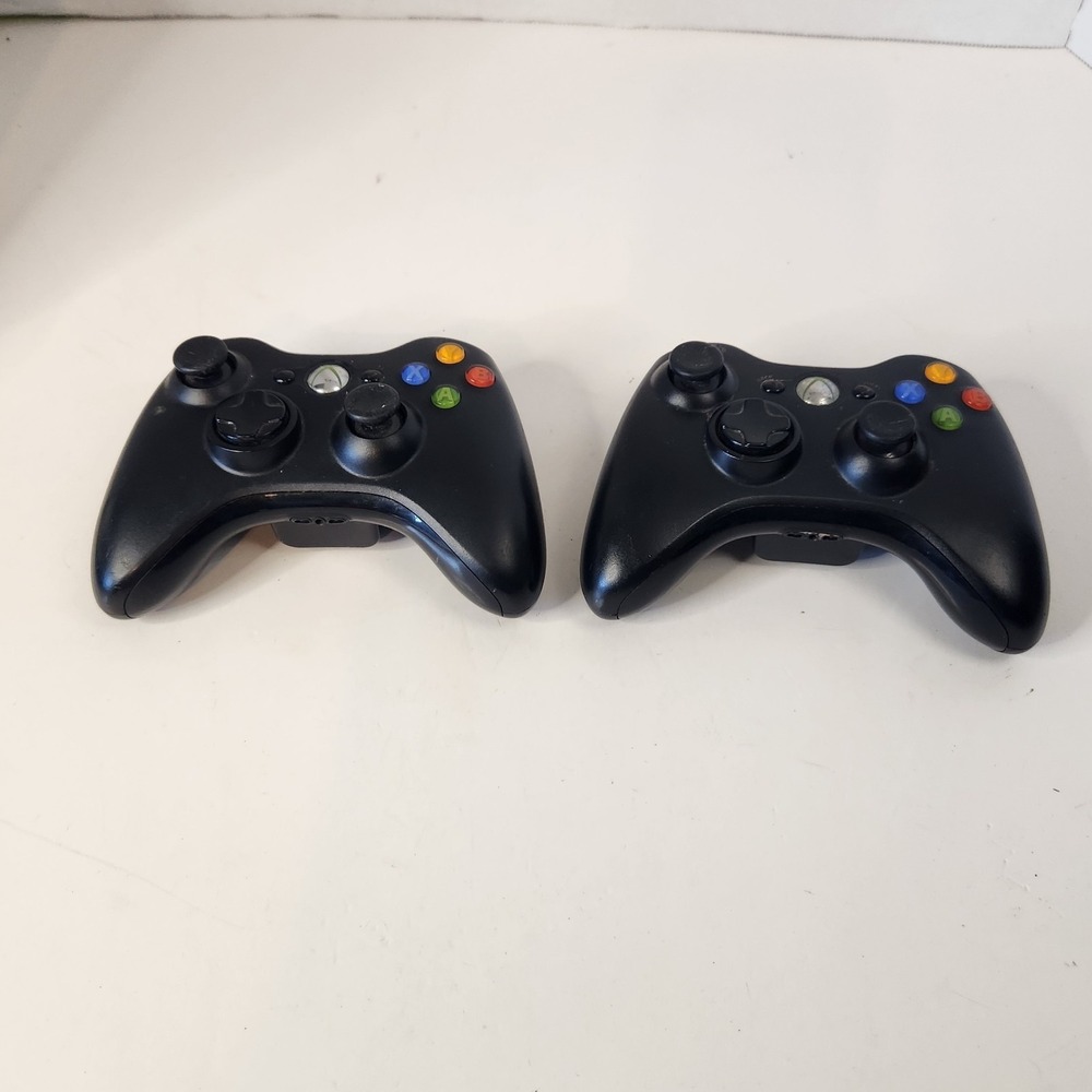 Genuine Microsoft Xbox 360 Black Wireless Controller Lot Of 2 Untested For Parts